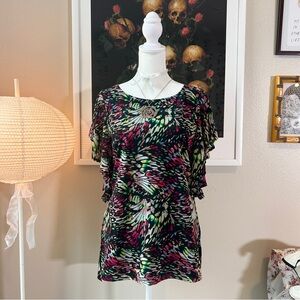 Worthington Y2K Colorful Butterfly Flutter Sleeve Top M